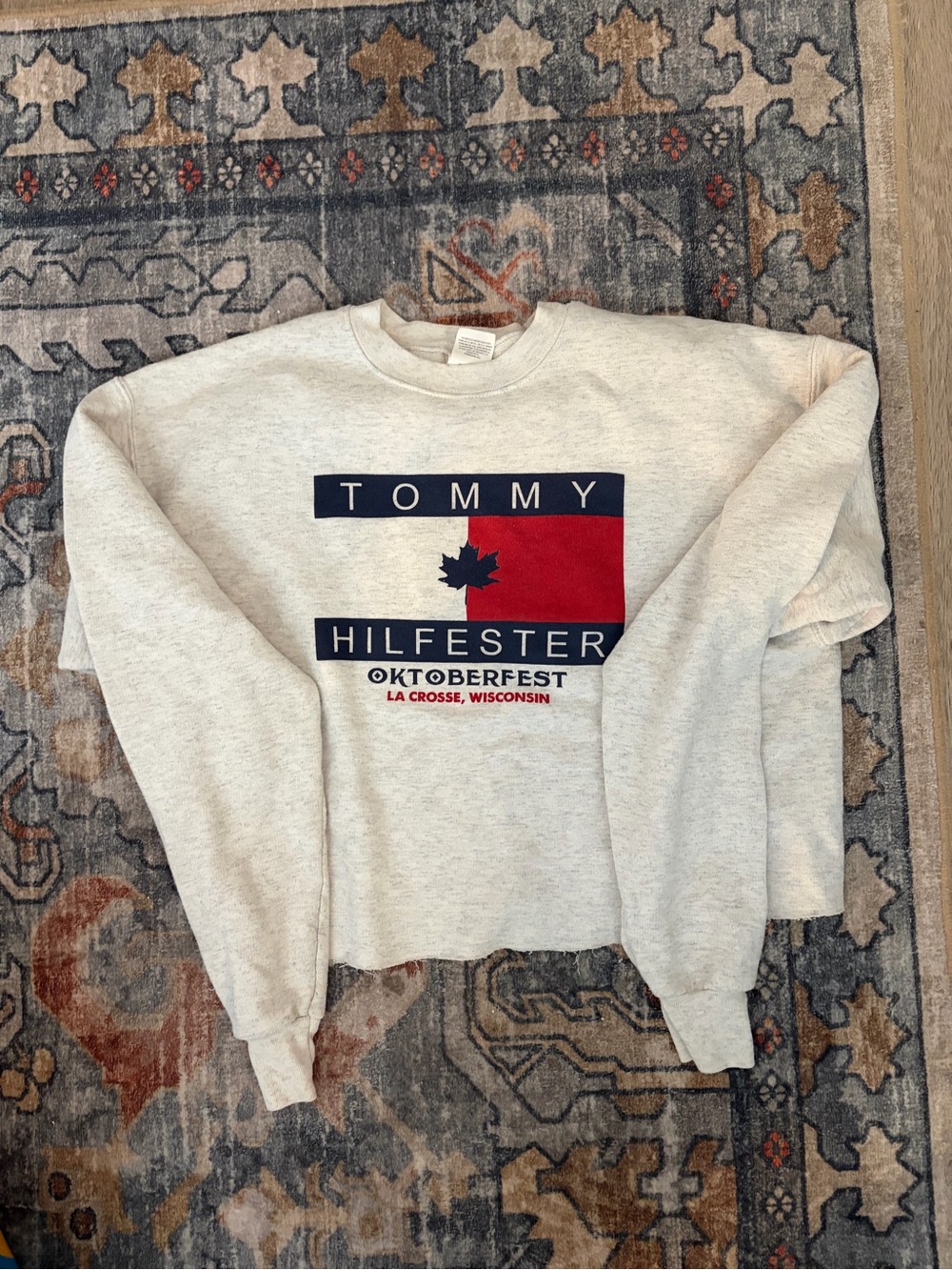 Logo Crewneck Sweatshirt - Cream with Navy & Red